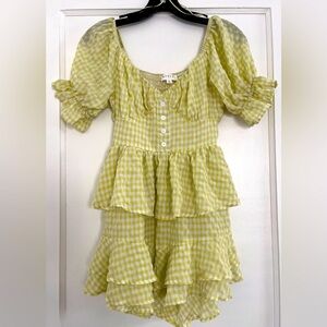 MABLE Yellow Gingham Plaid Ruffled Romper